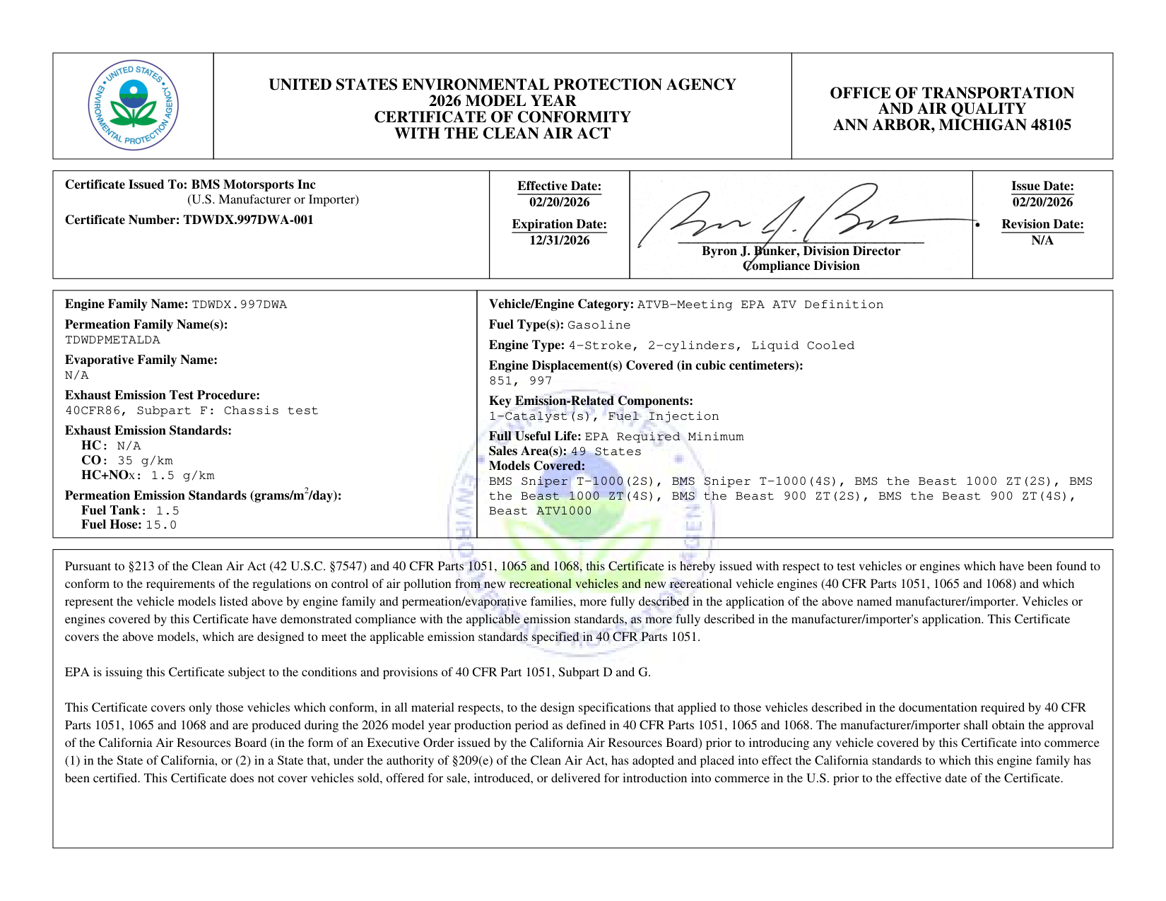 EPA Certification